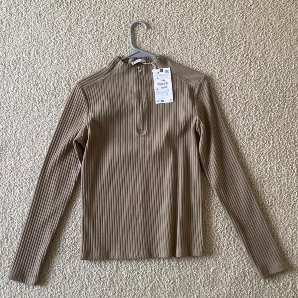 Ribbed Tan Long Sleeve Top